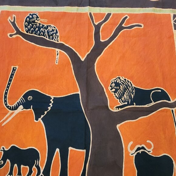 Batik Cotton Fabric Panel African Animal Tree of Life Safari Themed 80"x74" - Picture 4 of 10